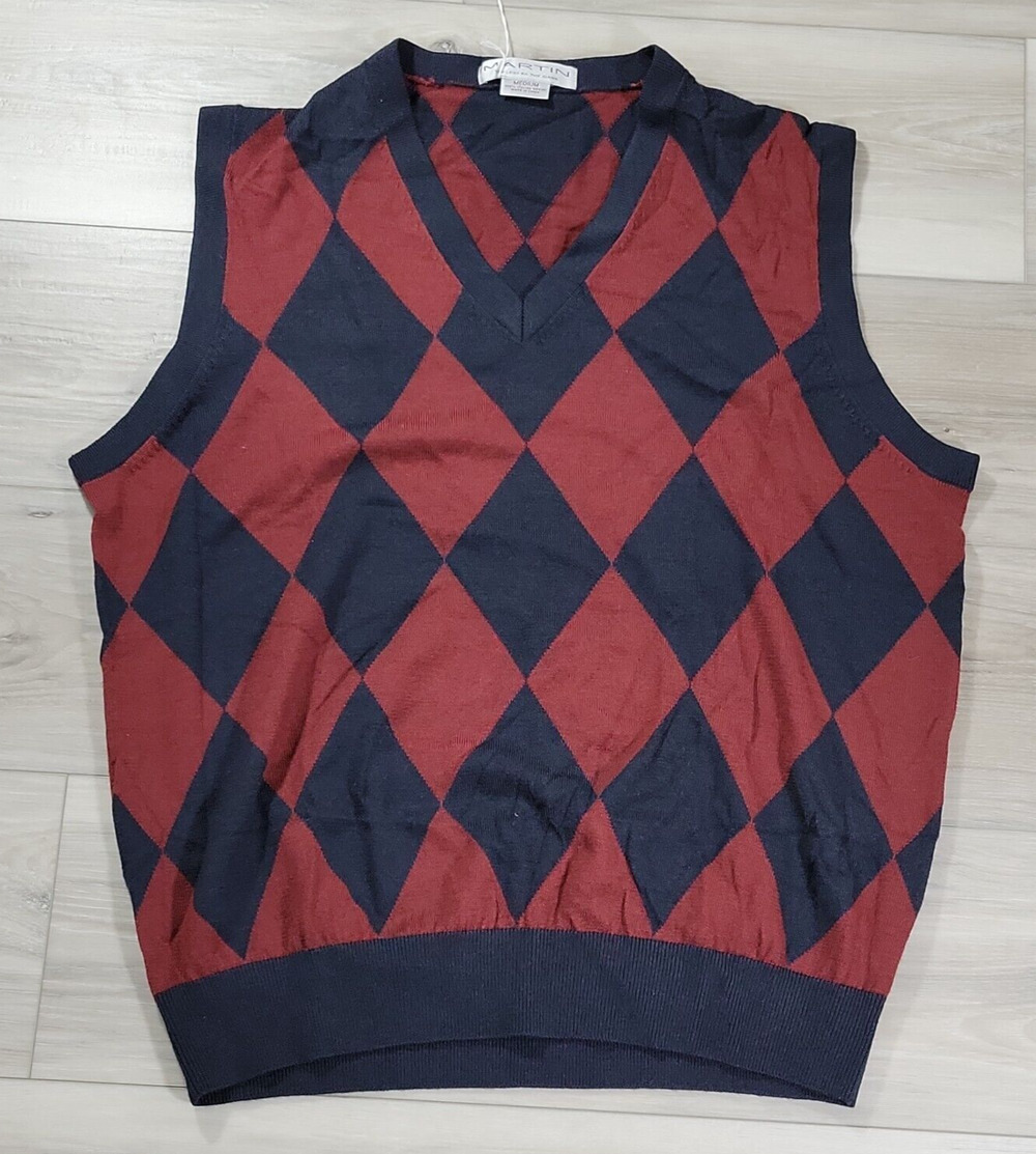 Martin Golf Vest Men's Medium Navy Brown V-Neck New